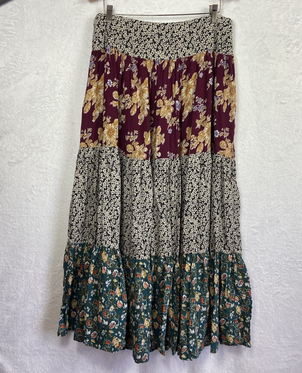 Natural Life Long Skirt Multiple Tiered Prints Women’s XL Elastic Waist